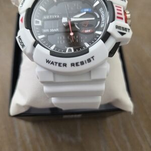 Ativa White and Black Men's Sport Watch with Red Accent